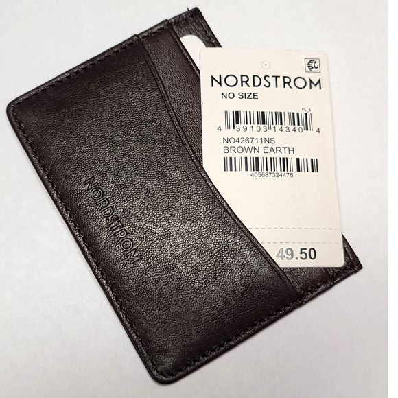 Nordstrom Leather Card Holder Wallet Brown Embossed - Picture 3 of 3